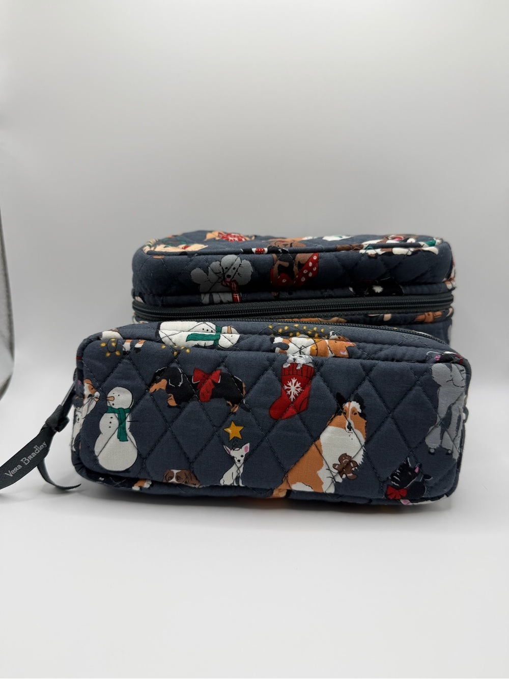 Set of two cosmetic bags Vera Bradley grey  Quilates Tote with White Stitching